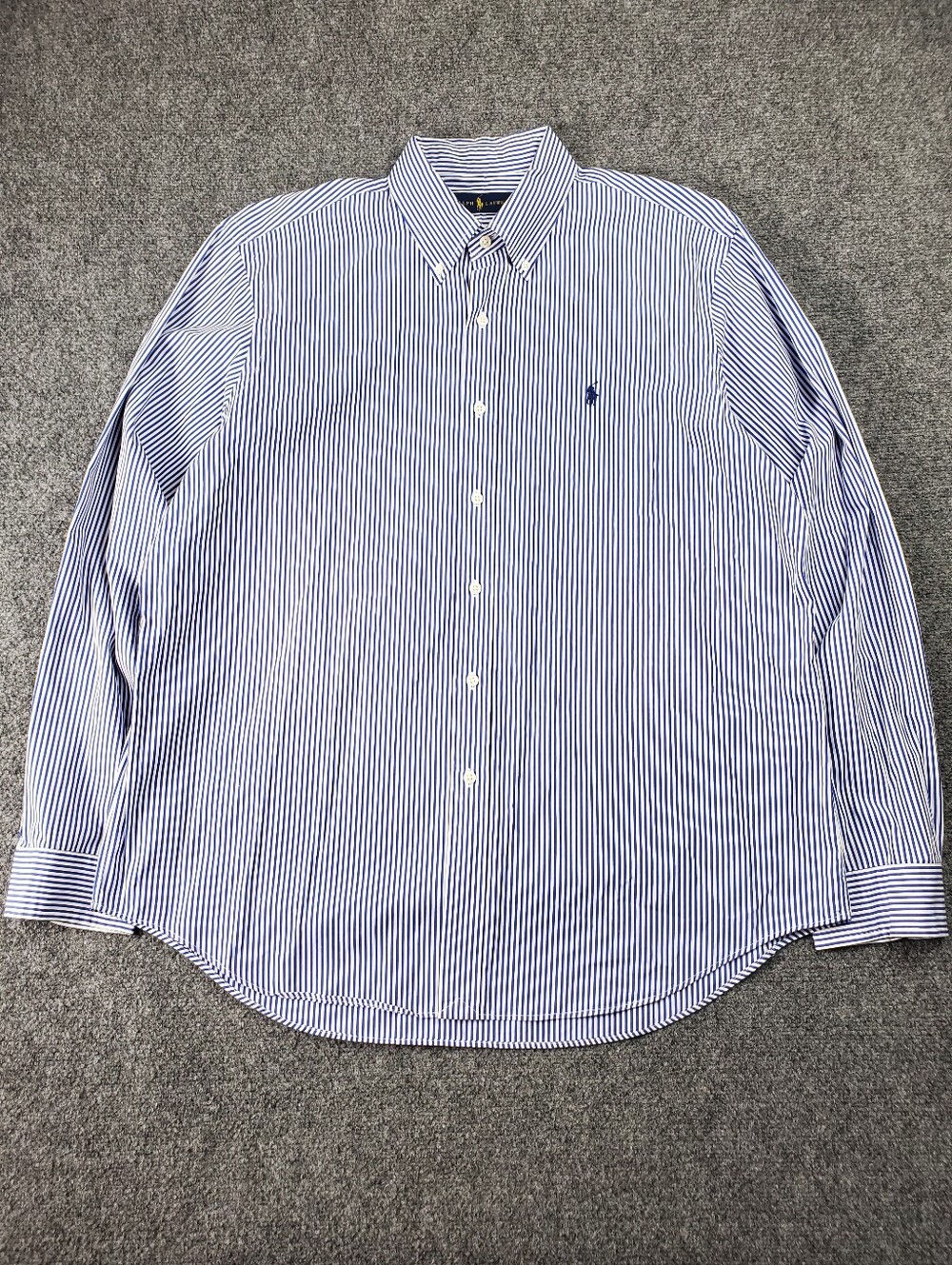 Ralph Lauren Striped Poplin Shirt XL Blue Button Down Preppy Business Casual - Picture 2 of 9